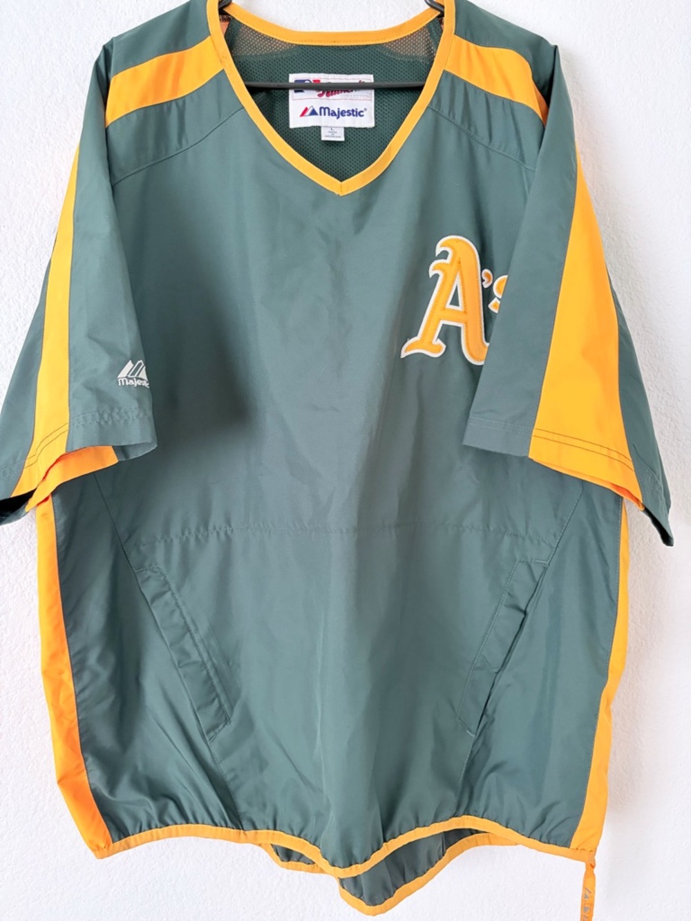 Majestic Green and Yellow Oakland A's Lightweight Pullover Jacket